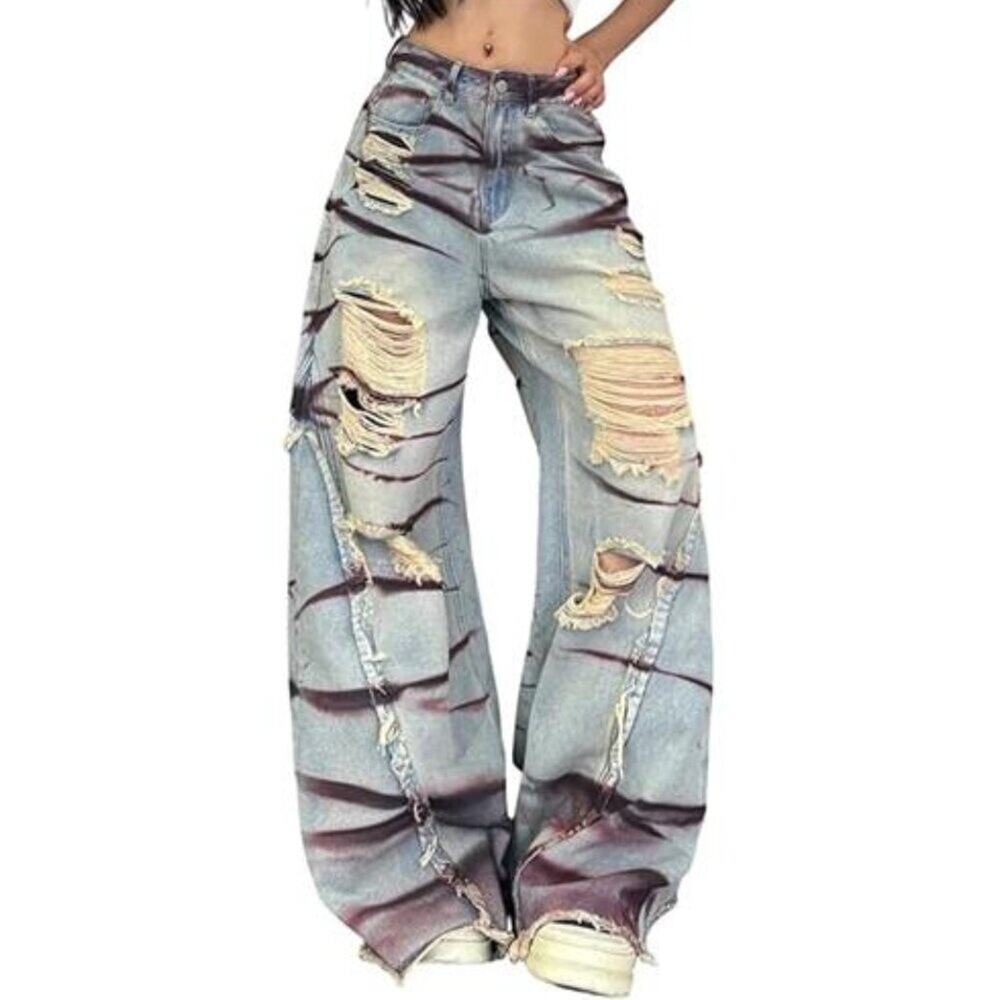 Women's Wide Leg Baggy Jeans Trendy 2026 Denim Pants Vintage Hip Hop Loose Fit - Picture 7 of 7